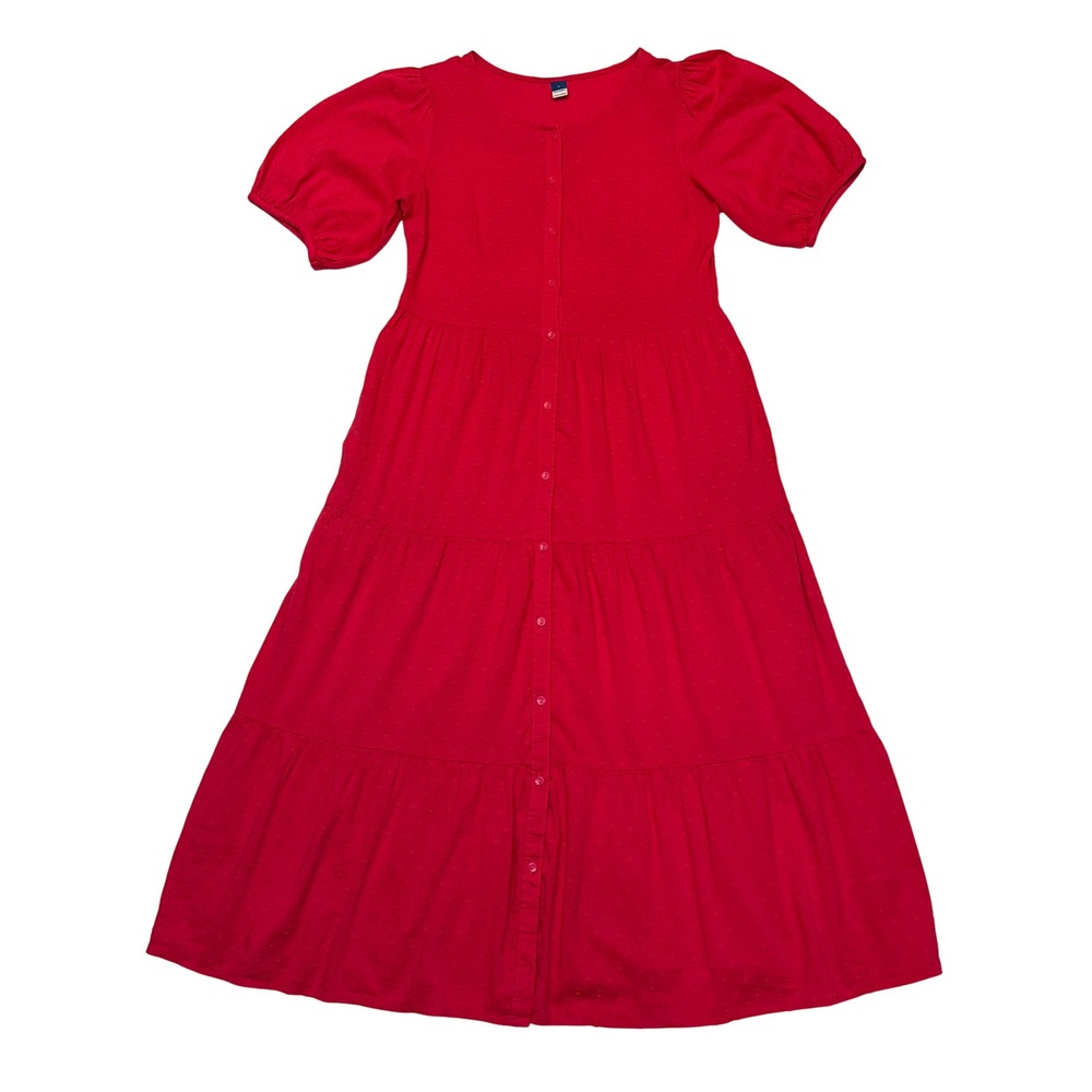 Old Navy Raspberry Pink Tiered Puff Sleeve Cotton Viscose Cottage Midi Dress XS
